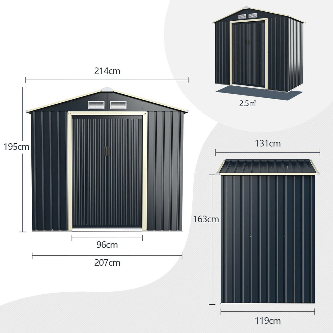 Outdoor Storage Shed with 4 Vents and Double Sliding Door-Size 1