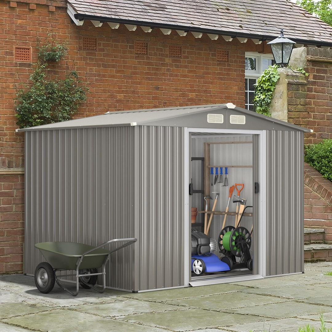 Outdoor Storage Shed with Foundation for Garden Yard-Light Grey