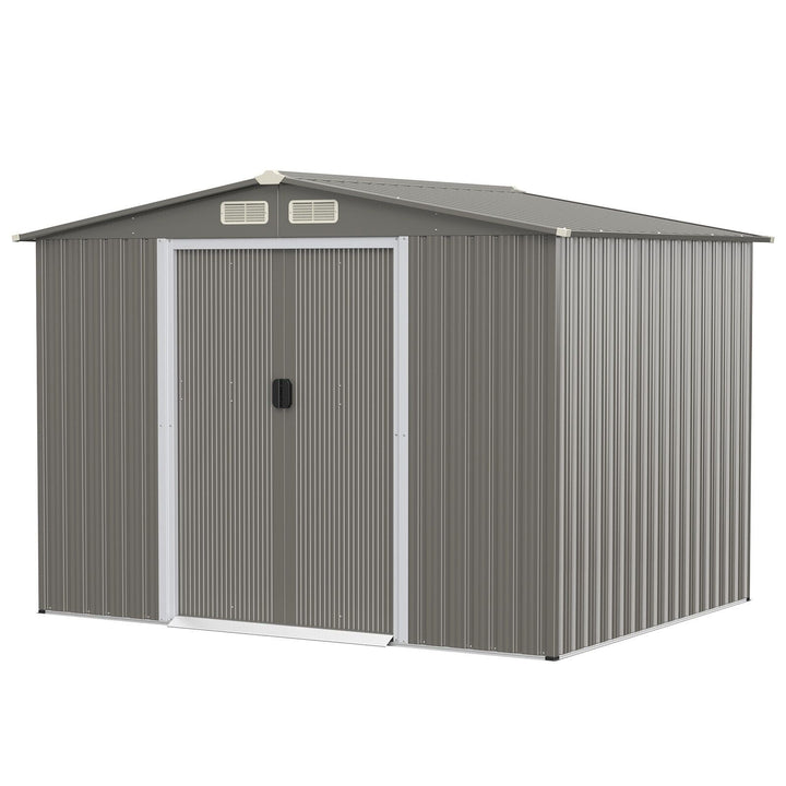 Outdoor Storage Shed with Foundation for Garden Yard-Light Grey