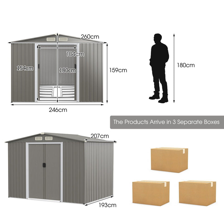 Outdoor Storage Shed with Foundation for Garden Yard-Light Grey