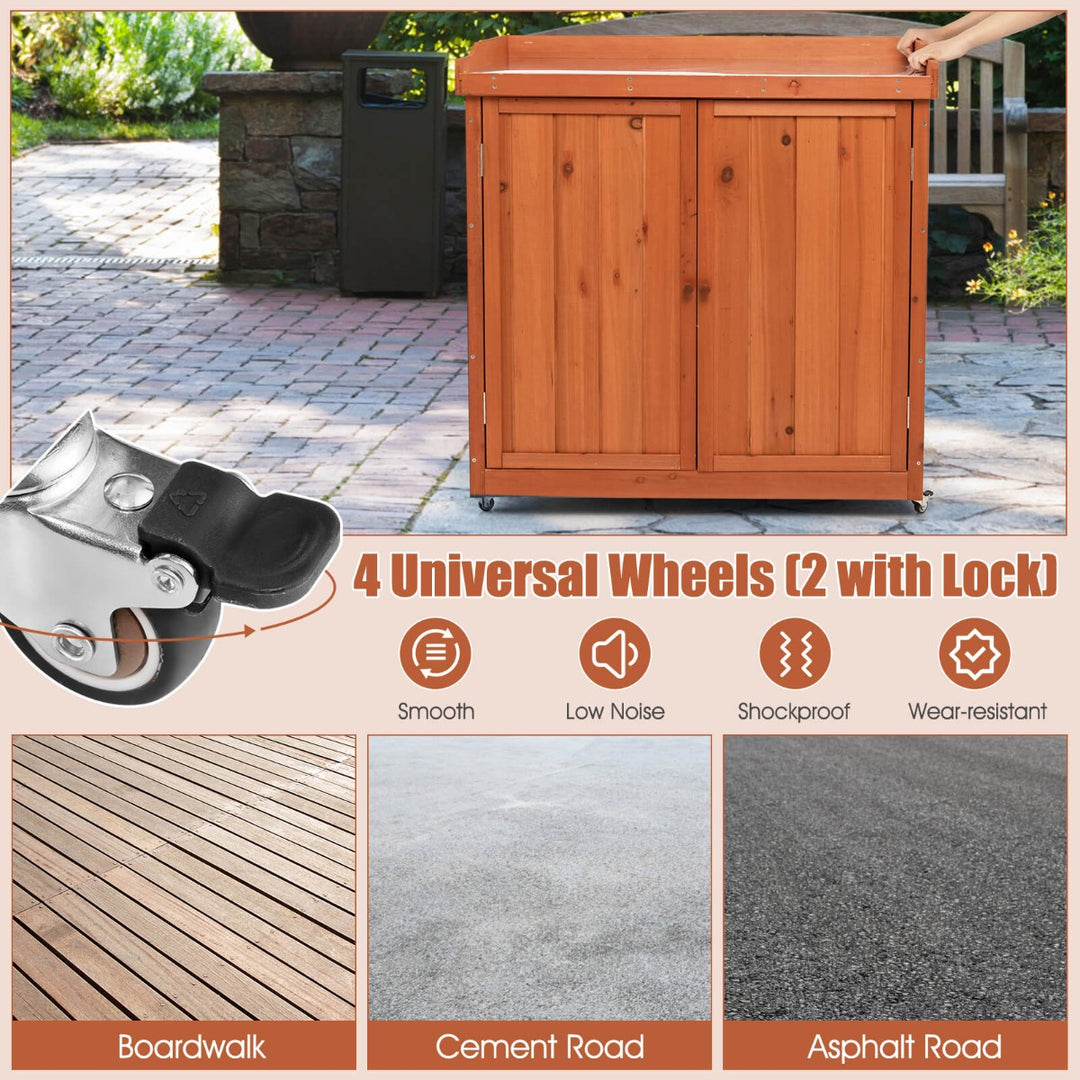 Outdoor Storage Cabinet with Removable Shelf and 4 Universal Wheels