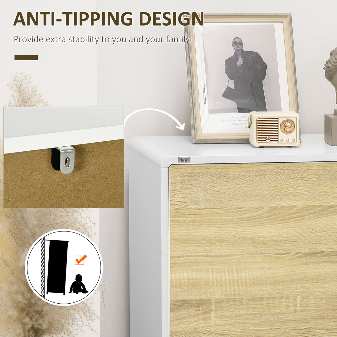 Modern Sideboard with Push to Open Doors Adjustable Shelf - White and Oak