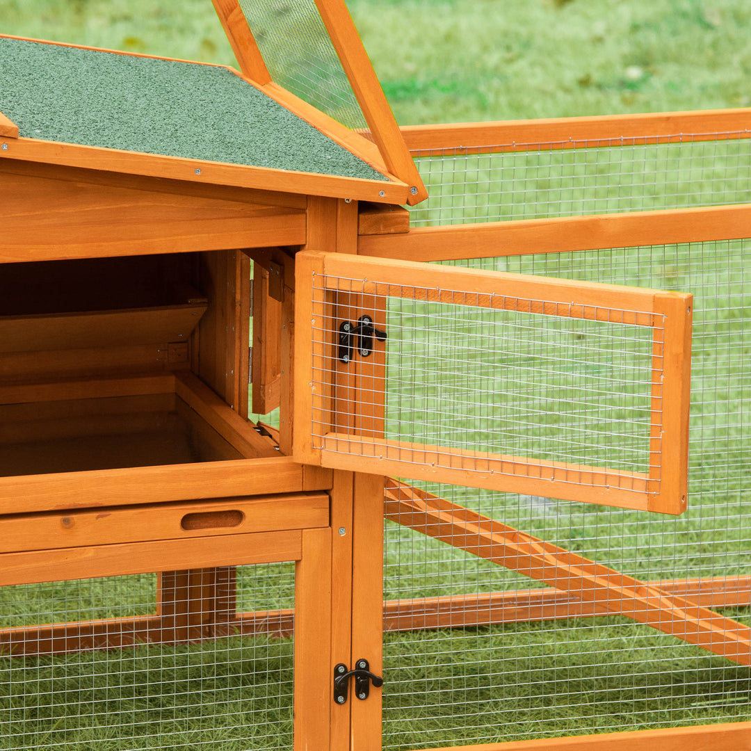 PawHut Rabbit Hutch and Run Outdoor Bunny Cage Wooden Guinea Pig Hide House with Sliding Tray, Hay Rack, Ramp, 156 x 58 x 68cm