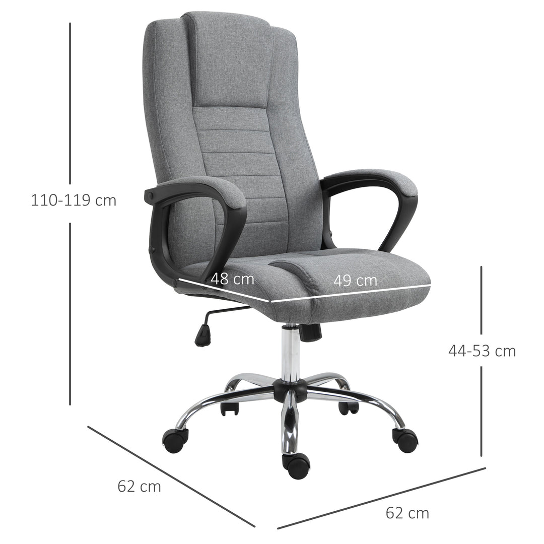 High Back Office Chair 360° Swivel Chair Adjustable Height Tilt Function Linen Deep Grey 62W x 62D x 110-119H cm