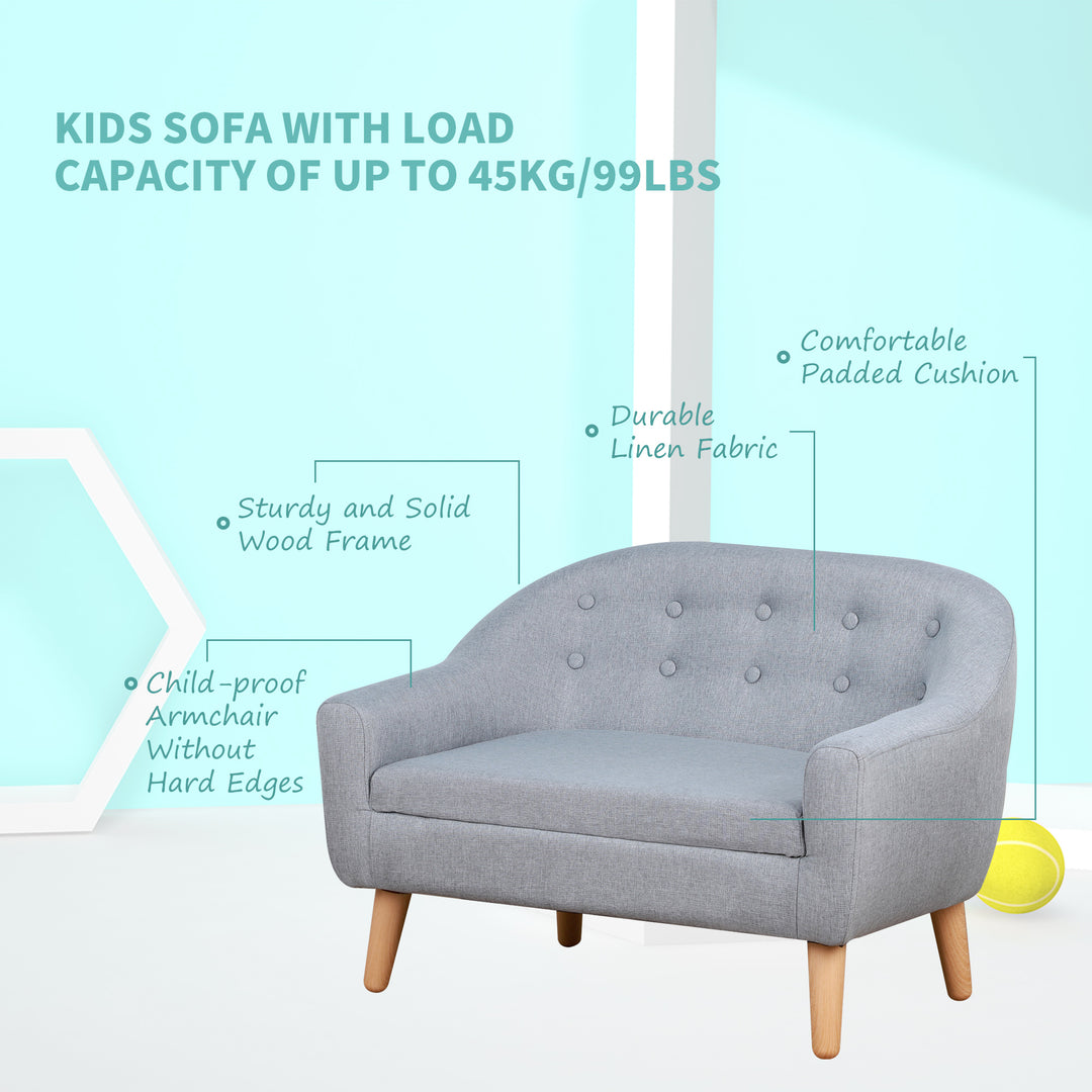 Kids Mini Sofa Children Armchair Seating Chair Bedroom Playroom Furniture Wood Frame Grey