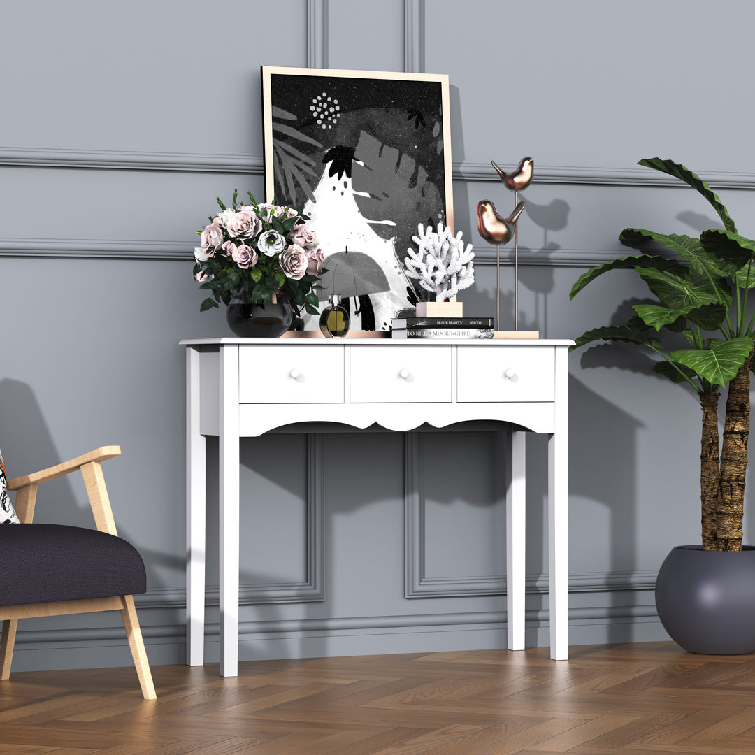 Console Table Modern Sofa Side Desk with 3 Drawers for Living Room Entryway Bedroom White