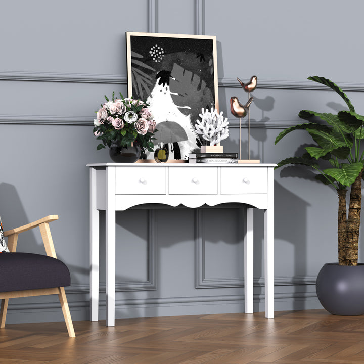 Console Table Modern Sofa Side Desk with 3 Drawers for Living Room Entryway Bedroom White