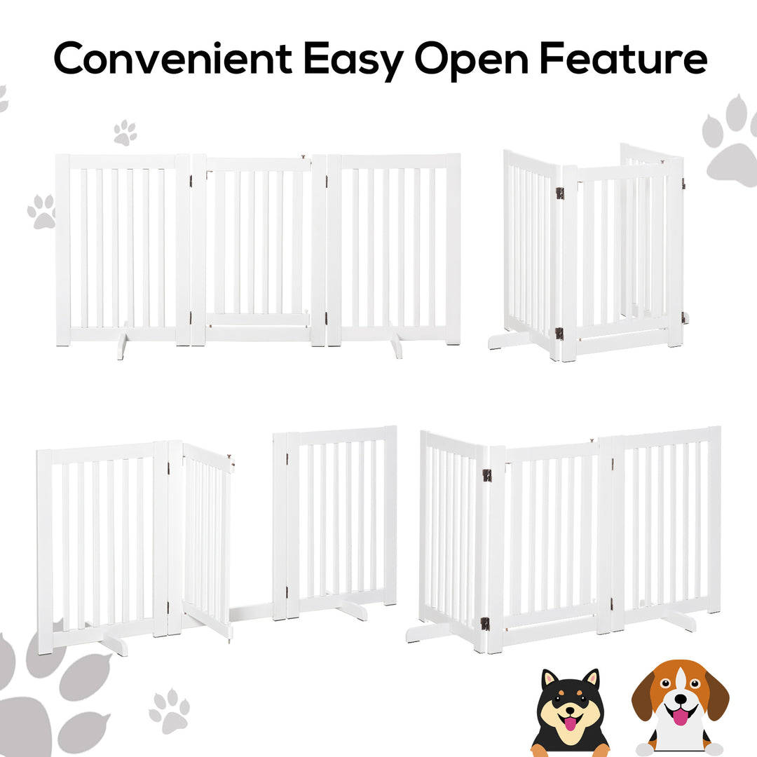 Pet Gates MDF Freestanding Expandable Dog Gate Wood Doorway Pet Barrier Fence w/ Latched Door White