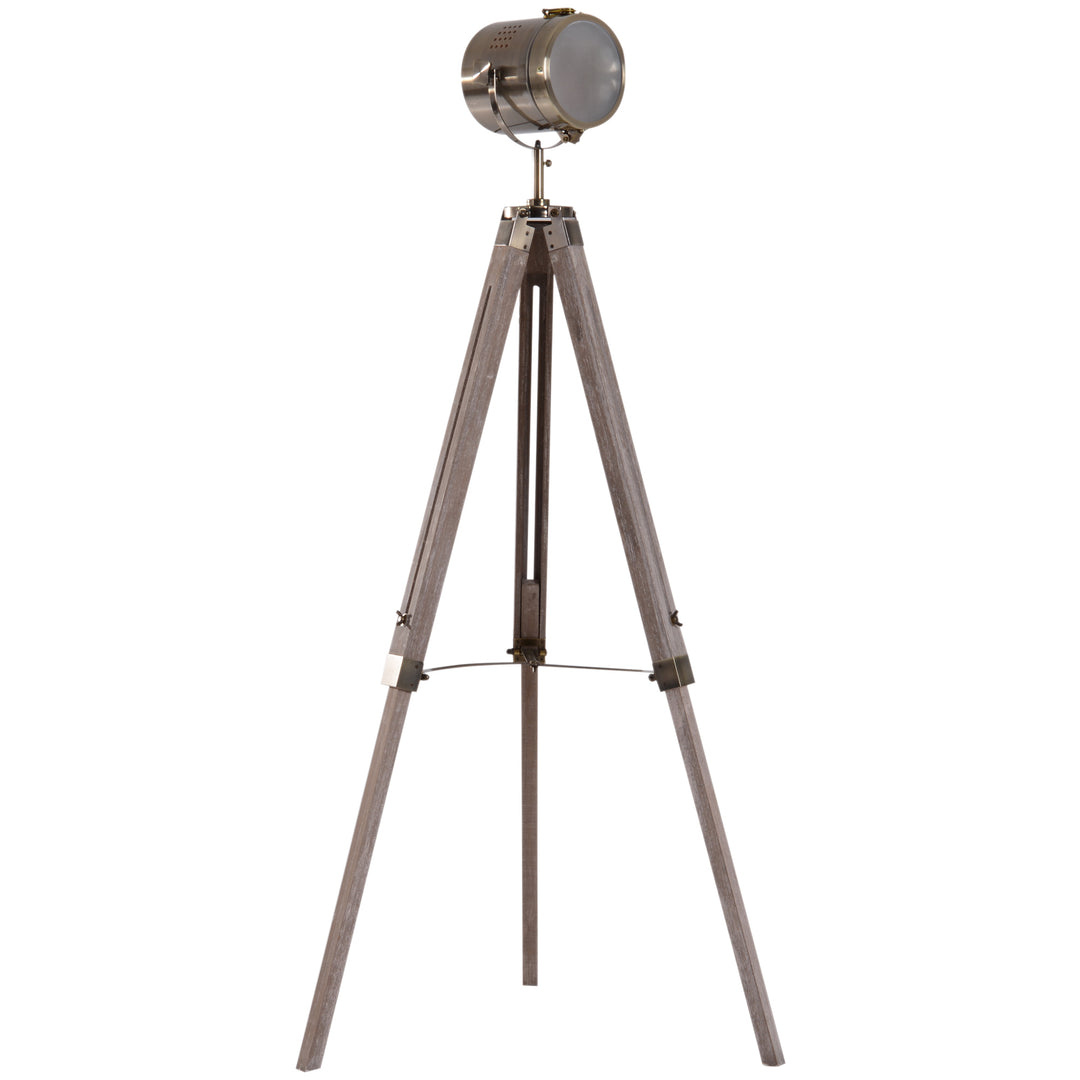 Vintage Tripod Floor Lamp Retro Industrial Photography Light Spotlight Antique Searchlight Wooden Base