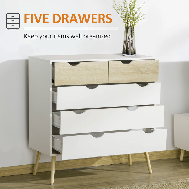 HOMCOM Chest of Drawers, 5 Drawer Dresser, Storage Organizer Side Cabinet for Bedroom, Living Room