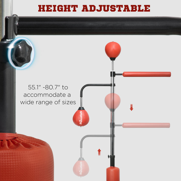 140-205cm Inflatable Punch Bag with Reaction Bar Challenge, Freestanding Punching Bag Training Equipment with Suction Cups, Speed Punching Bag, MMA Equipment, Red