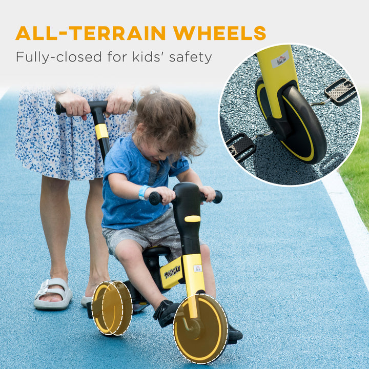 4-in-1 Tricycle for Kids, Baby Trike with Adjustable Push Handle, 18-60 Months, Yellow