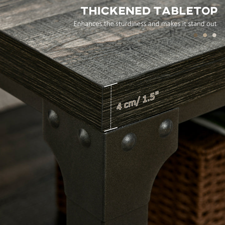 HOMCOM Rustic Coffee Table with Storage Shelf, Cocktail Table with Steel Frame and Thickened Top for Living Room, Dark Walnut