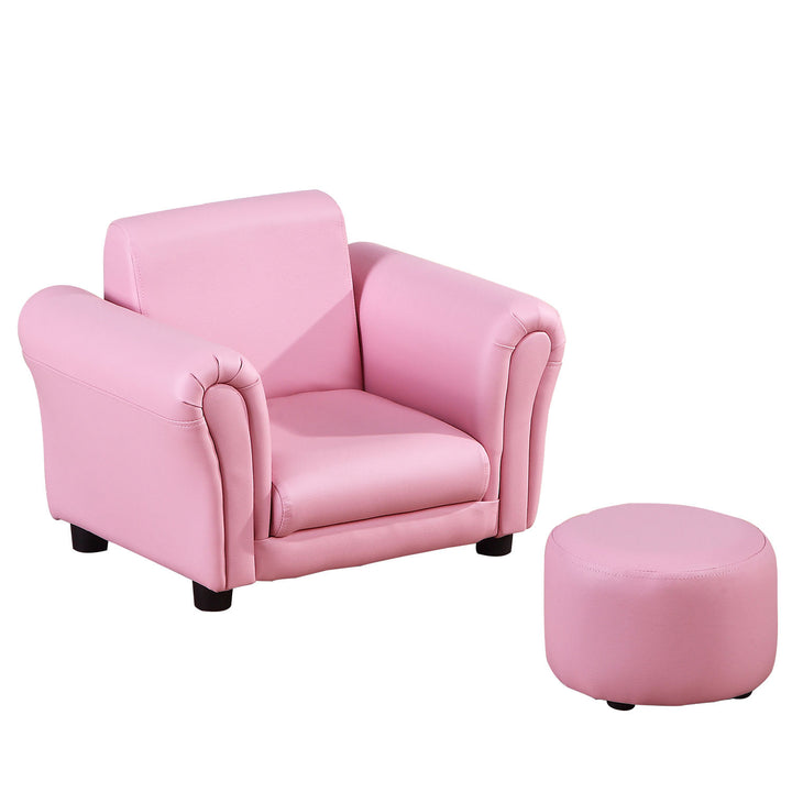 Single Seater Kids Sofa Set Children Couch Seating Game Chair Seat Armchair w/ Free Footstool (Pink)