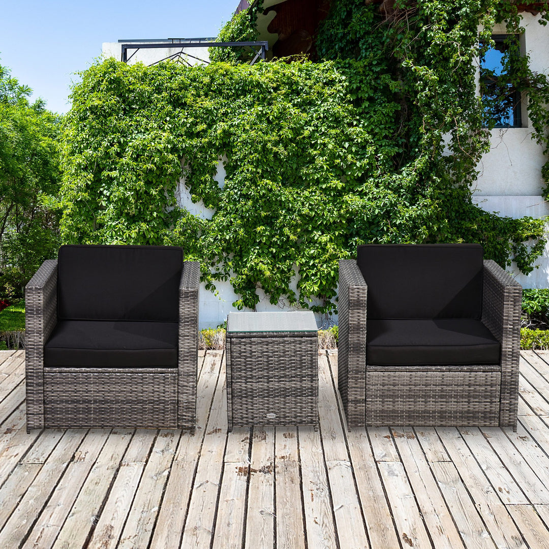 2 Seater Rattan Garden Furniture Sofa  Furniture Set W/Cushions, Steel Frame-Grey