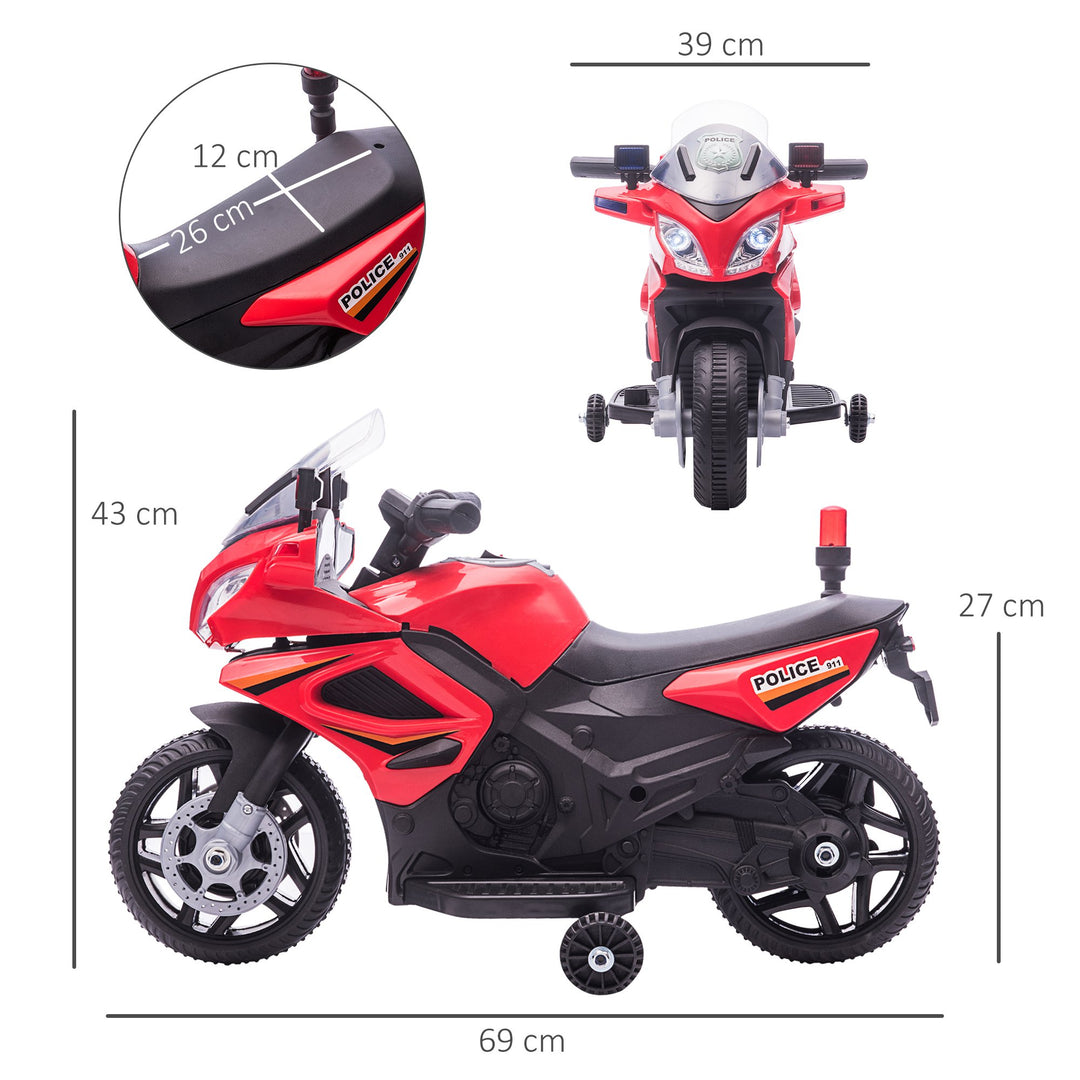 Kids 6V Electric Ride On Motorcycle Police Car Toy for 18 - 36 months Red