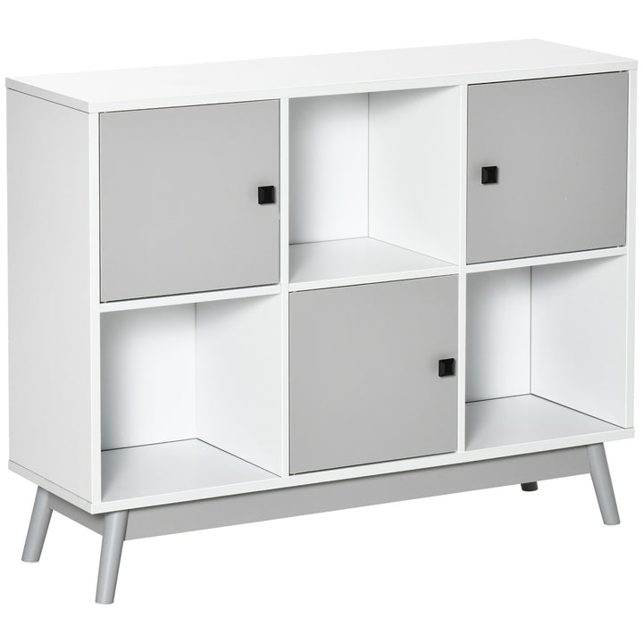 Storage Cabinet, Bookcase, Display Shelf with 6 Storage Cubes & Doors for Dining Room, Living Room, Grey