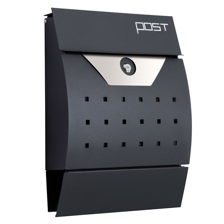 Steel Wall Mounted Mail Box Post Letter Lockable with Waterproof  Lid -  Black