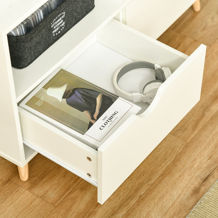 HOMCOM TV Stand with Shelf &amp; Drawers Storage Cabinet Media Entertainment Center Modern White