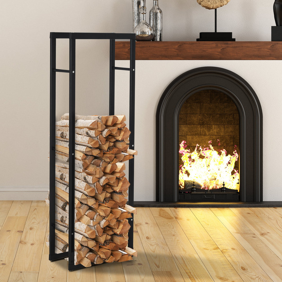 HOMCOM 150cm Tall Metal Firewood Log Holder Rack Double Tier w/ Balanced Base Side Rails Indoor Outdoor Traditional Fireplace Log Storage Cradle