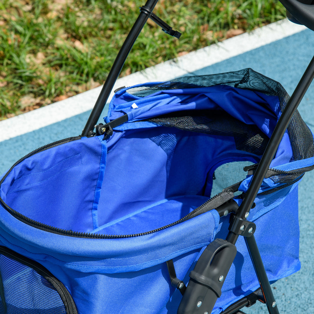 PawHut Dog Stroller with Rain Cover, Dog Pushchair One-Click Fold Trolley with EVA Wheels Brake Basket Adjustable Canopy Safety Leash