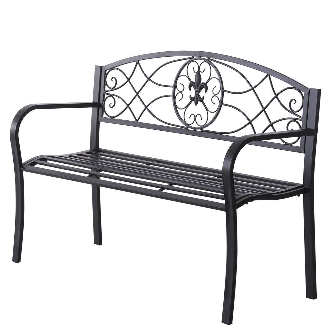 2 Seater Outdoor Patio Metal Garden Bench Yard Furniture Porch  Park Chair Loveseat Black 129L x 91H x 50W cm