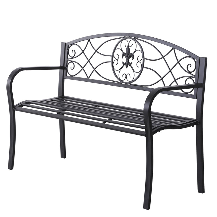 2 Seater Outdoor Patio Metal Garden Bench Yard Furniture Porch  Park Chair Loveseat Black 129L x 91H x 50W cm