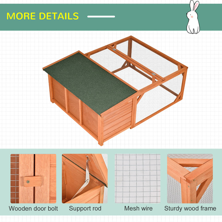 PawHut Rabbit Hutch Small Animal Guinea Pig House Off-ground Ferret Bunny Cage Backyard with Openable Main House & Run Roof 125.5 x 100 x 49cm Orange