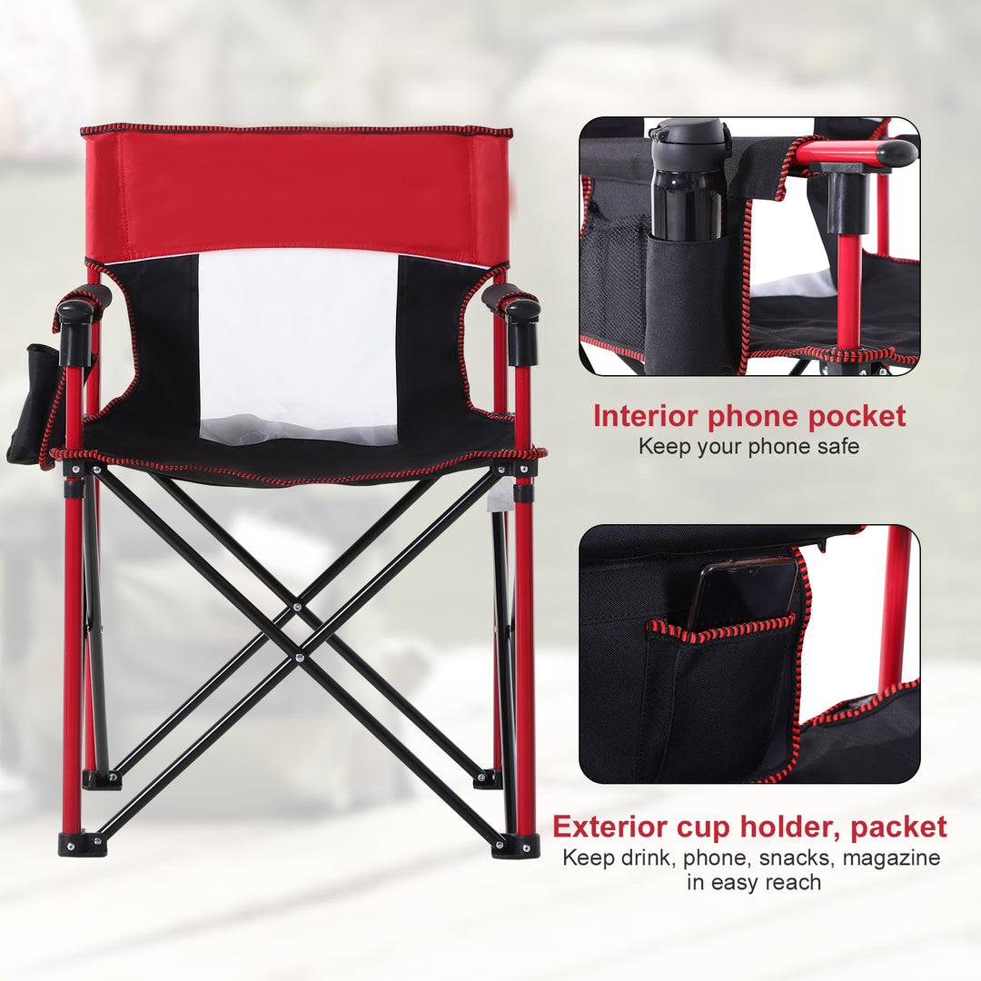 Metal Frame Sponge Padded Folding Camping Chair w/ Pockets Red