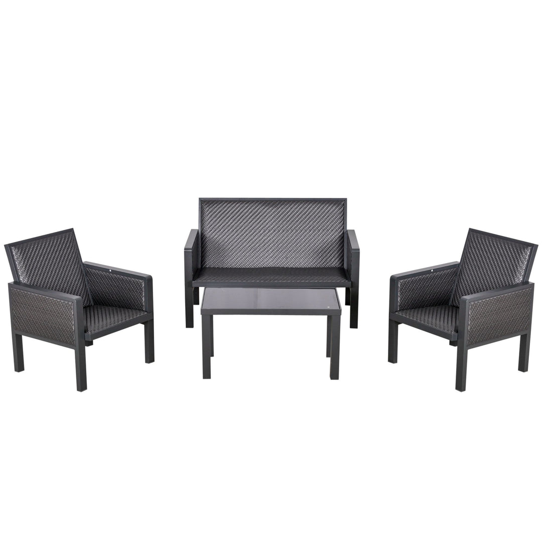 4-Seater Aluminum PE Rattan Wicker Sofa Set Outdoor Conservatory Furniture Lawn Patio Coffee Table, Deep Grey