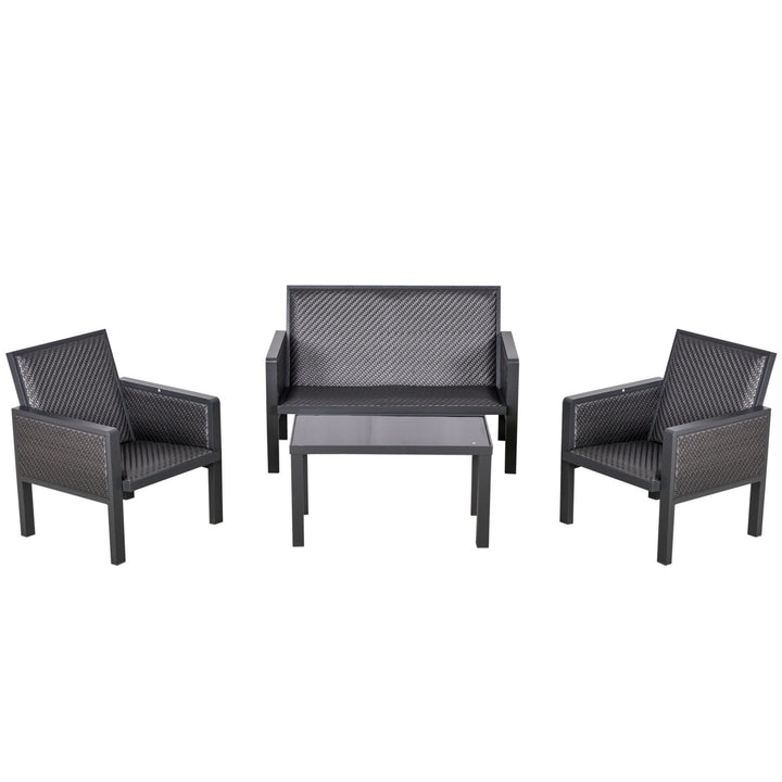 4-Seater Aluminum PE Rattan Wicker Sofa Set Outdoor Conservatory Furniture Lawn Patio Coffee Table, Deep Grey