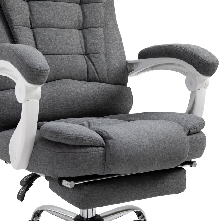Office Chair Computer Swivel Rolling Task Recliner for Home with Retractable Footrest, Arm, Grey