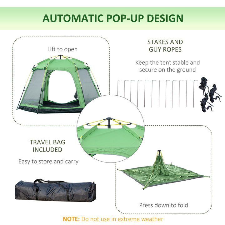6 Person Pop Up Camping Tent, 2-Tier Design Backpacking Tent with 4 Windows 2 Doors Portable Carry Bag for Fishing Hiking, Green