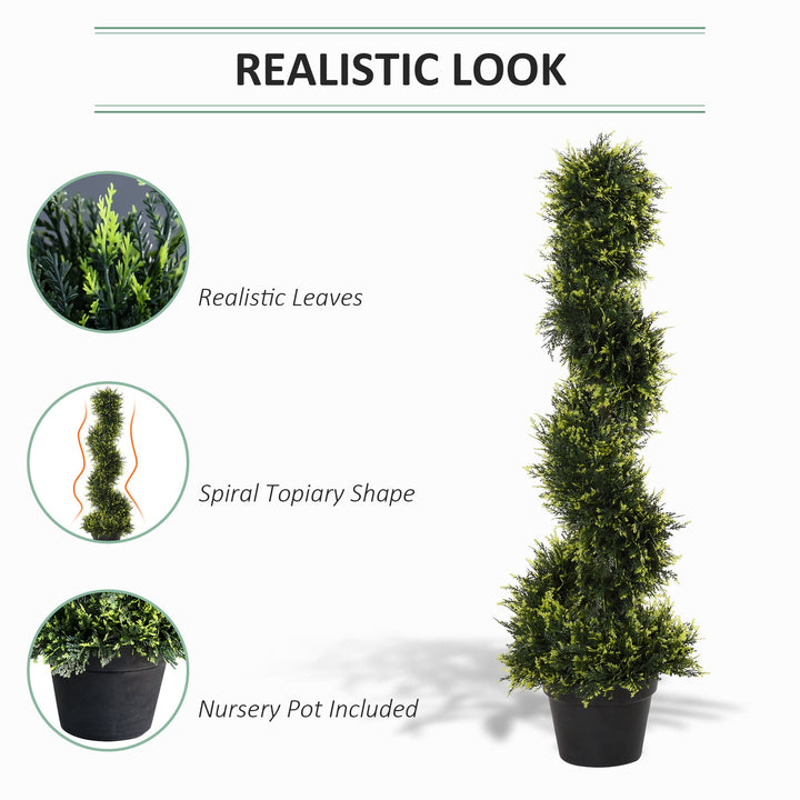 Set Of 2 Artificial Tree 90cm/3FT Artificial Spiral Topiary Trees w/ Pot Fake Indoor Outdoor Greenery Plant Home Office Garden Décor Green