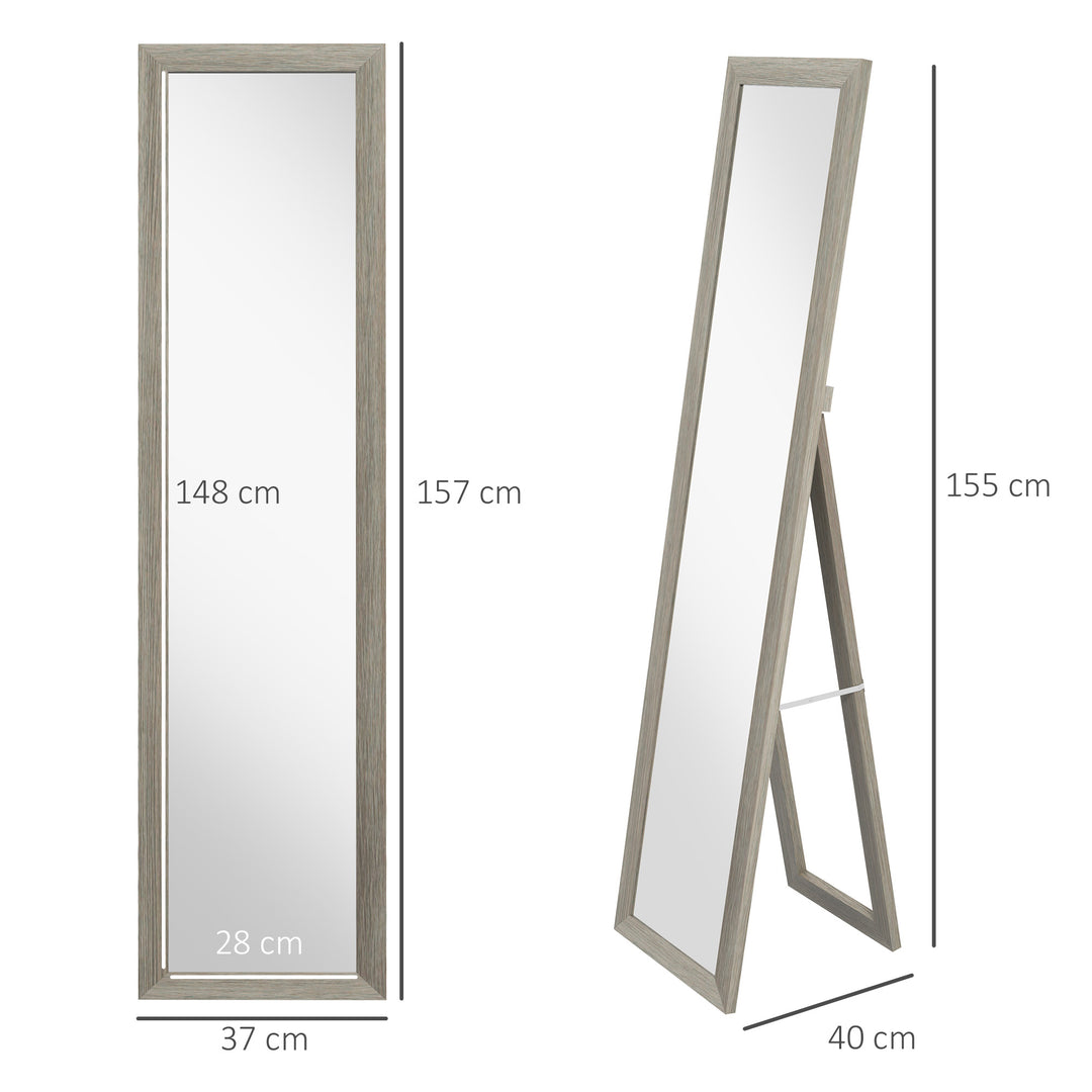 Rustic Full Length Mirror, Hanging and Freestanding Floor Mirror, Farmhouse Decorative Wall Mirror, for Living Room, Bedroom, 155 cm, Grey