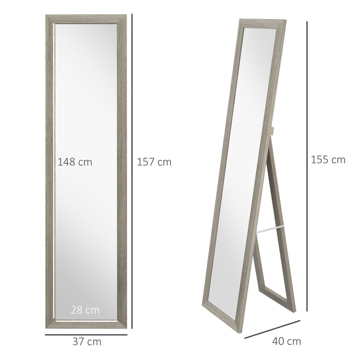 Rustic Full Length Mirror, Hanging and Freestanding Floor Mirror, Farmhouse Decorative Wall Mirror, for Living Room, Bedroom, 155 cm, Grey