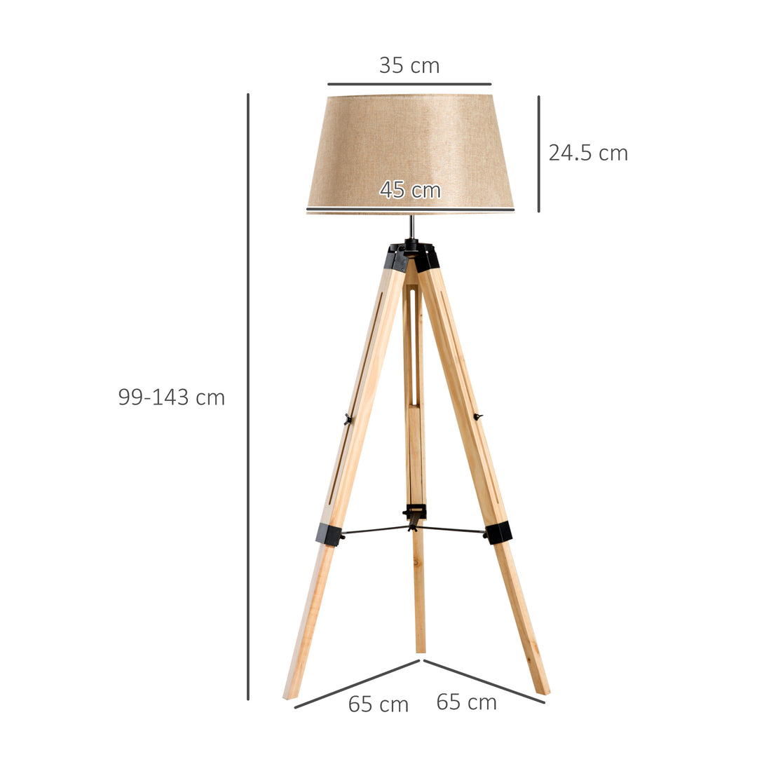 Tripod Floor Lamp Wooden Adjustable Modern Illumination Design E27 Bulb Compatible (Cream Shade) 99-143H