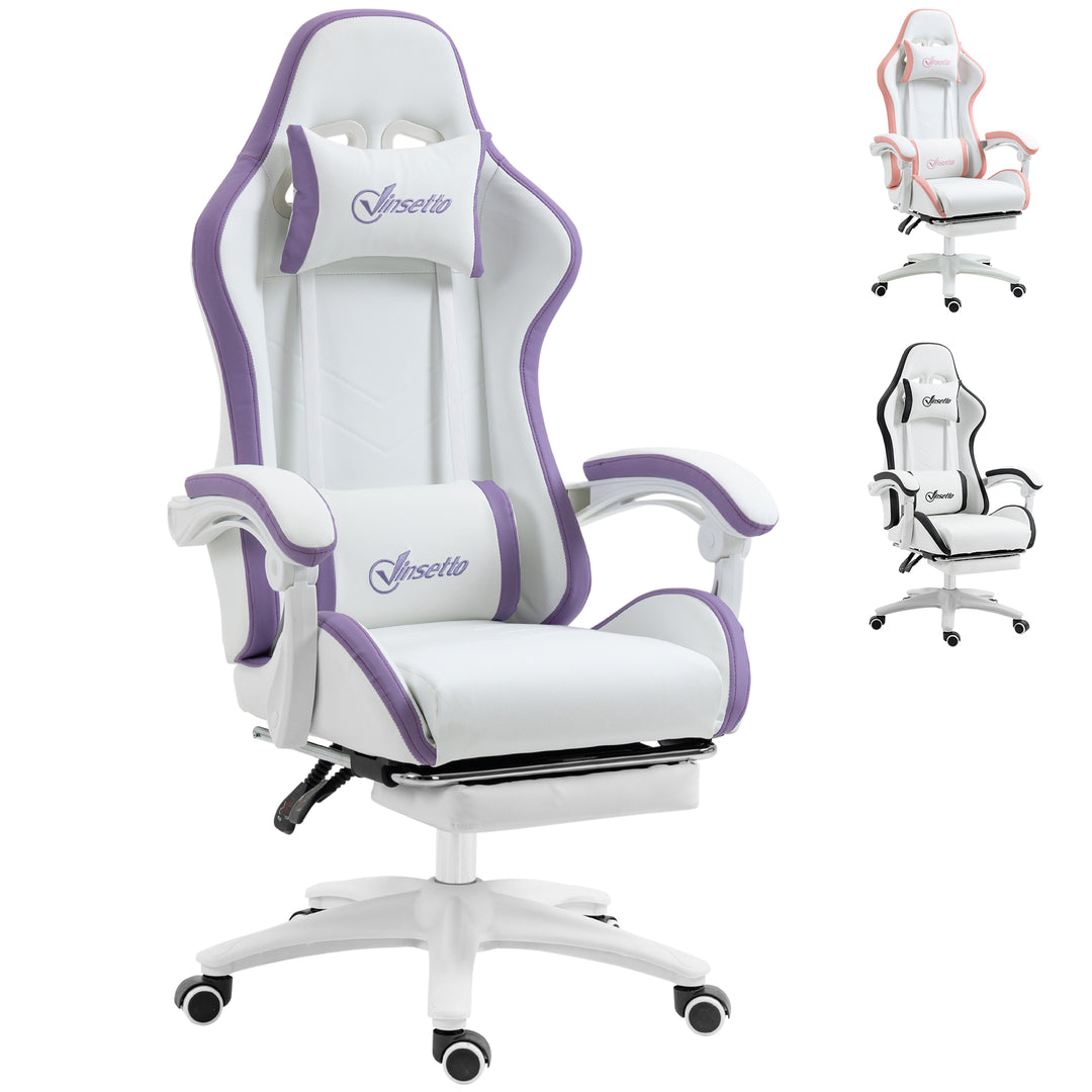 Vinsetto Racing Gaming Chair, Reclining PU Leather Computer Chair with 360 Degree Swivel Seat, Purple