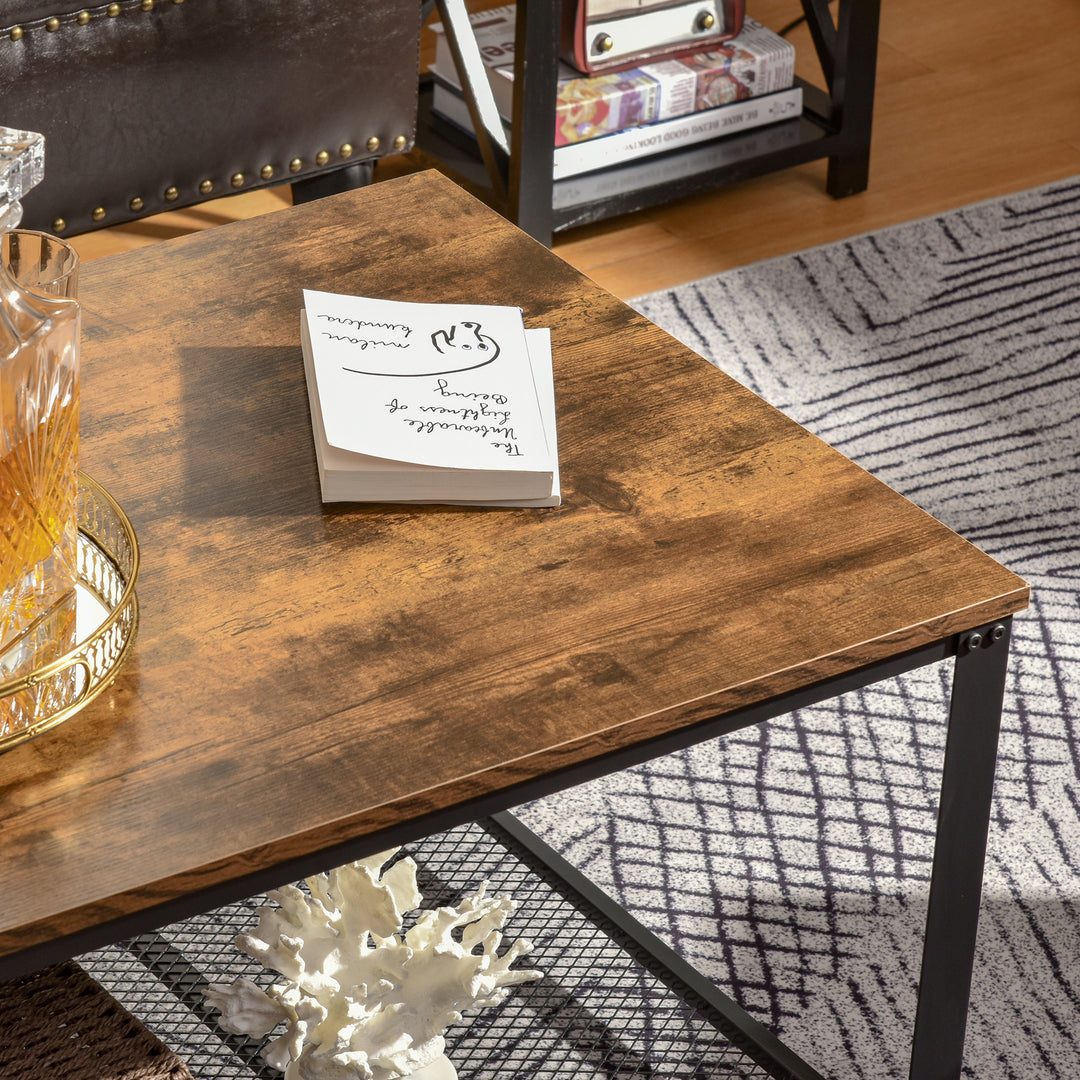 Coffee Cocktail Table Industrial Style w/ Storage Shelf Wood Grain Look Modern Furniture Versatile Use For Living Room Entryway Office