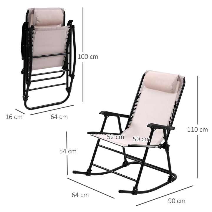Garden Rocking Chair Folding Outdoor Adjustable Rocker Zero-Gravity Seat with Headrest Camping Fishing Patio Deck - Beige