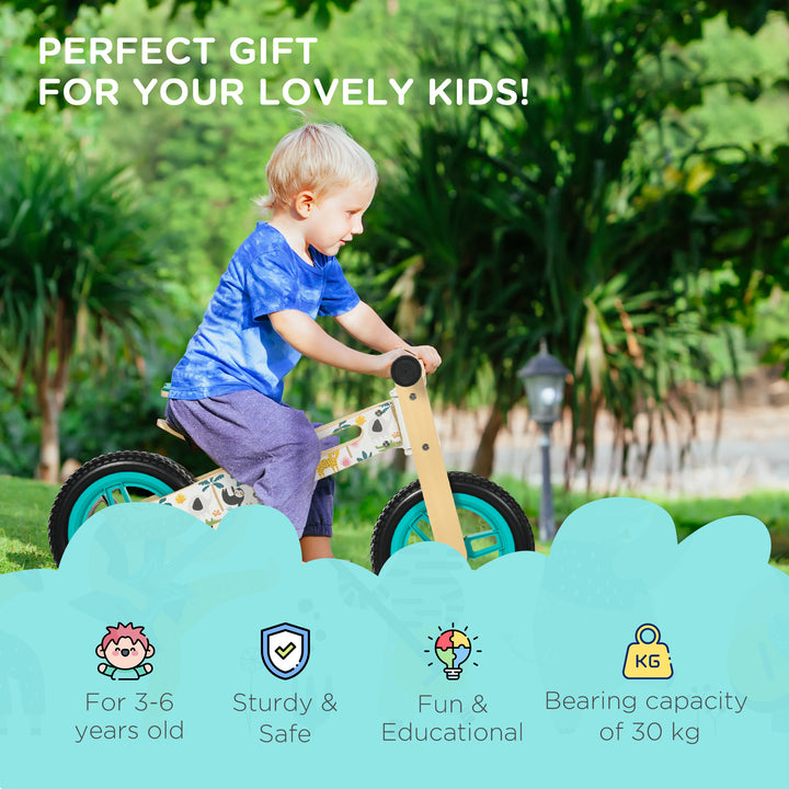 Kids Balance Bike 12 Inch Wooden for 3-6 Years Boys Girls, White
