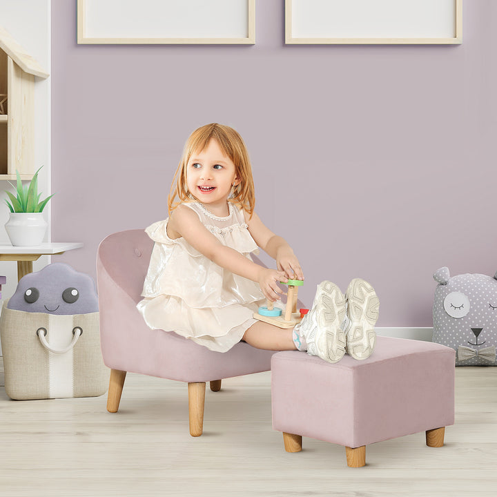 Toddler Chair, 2pcs Kids Sofa Set, Sofa &amp; Ottoman for Bedroom, Playroom, Boys and Girls, 3-5 years old, Pink