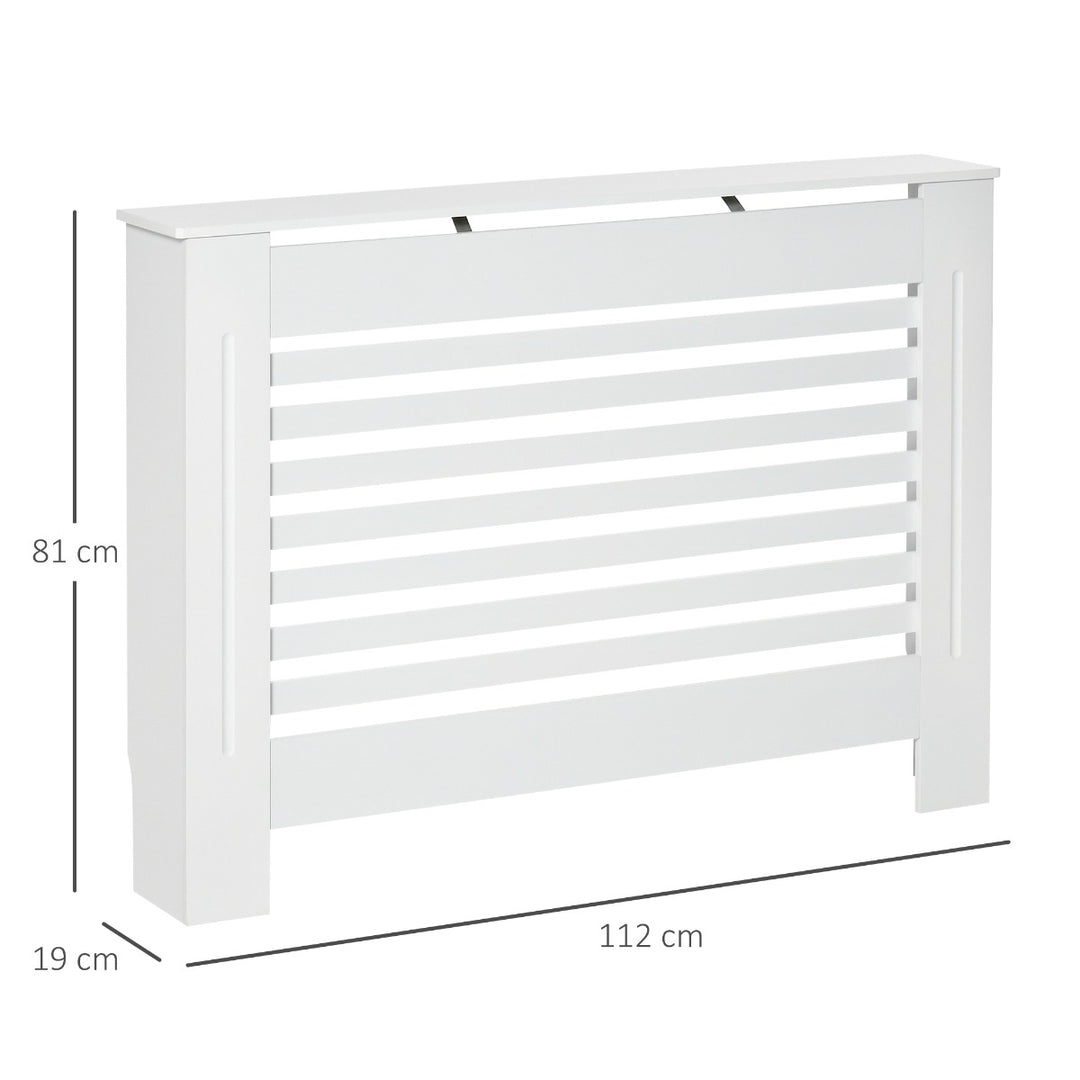 MDF Modern Radiator Cover Cabinet Top Shelving Home Office Slatted Design White 112L x 19W x 81H cm