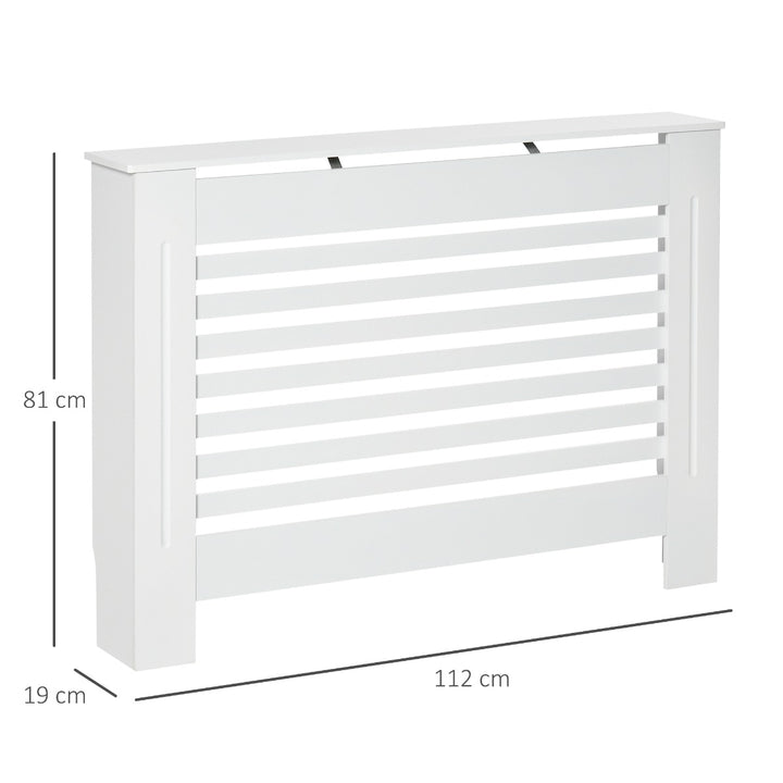 MDF Modern Radiator Cover Cabinet Top Shelving Home Office Slatted Design White 112L x 19W x 81H cm