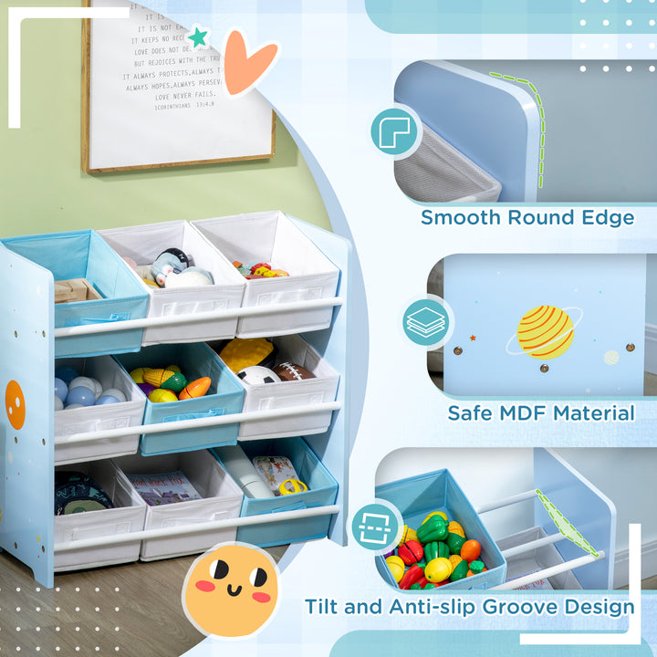 Kids Storage Unit with 9 Removable Storage Baskets, Toy Box Organiser with Shelf, Book Shelf for Nursery Playroom, Blue