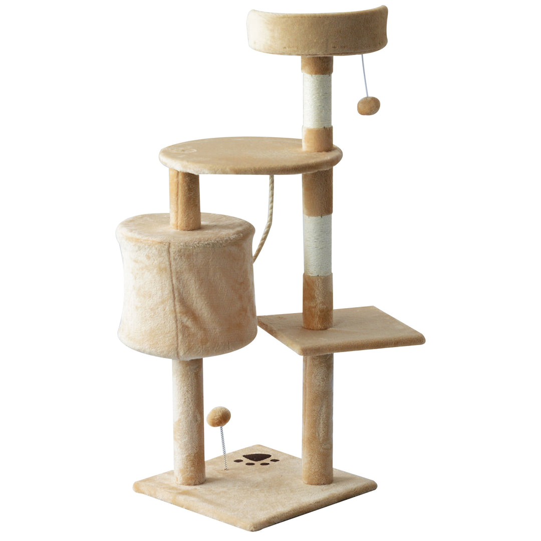 PawHut Cat Tree House, 114H cm-Beige