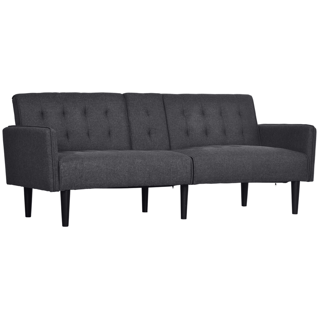Upholstered 3 Seater Sofa Bed, Linen-Touch Sleeper Futon Recliner with Storage and Cupholders, Grey
