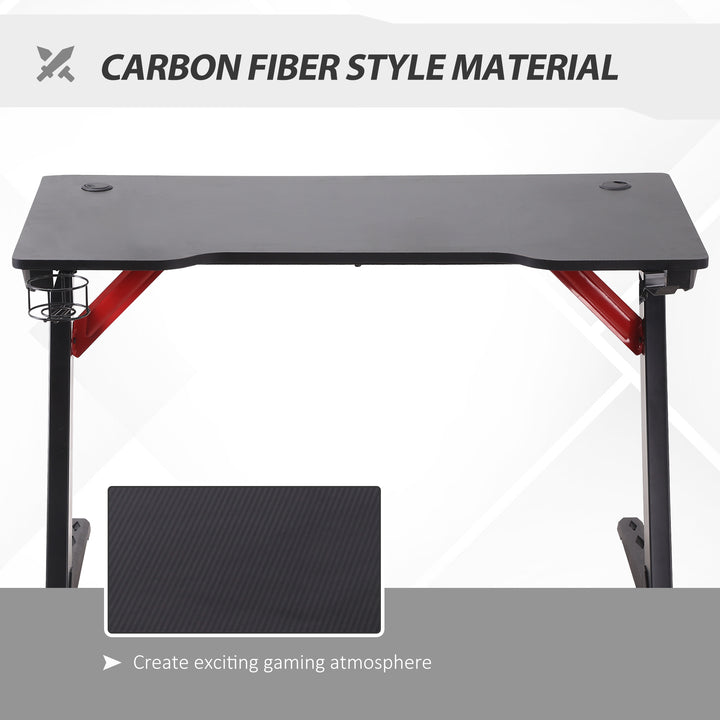 HOMCOM Racing Style Gaming Desk with LED Lights, Z-Shaped Computer Table Workstation with Cup Holder, Headphone Hook for Study, Home Office, Black
