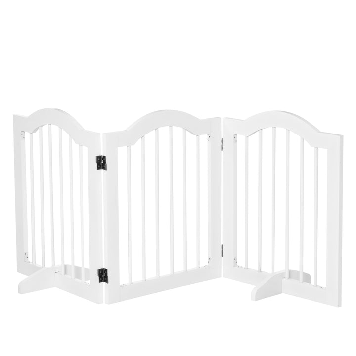 PawHut Dog Gate Wooden Foldable Small Sized Pet Gate Stepover Panel with Support Feet Freestanding Safety Barrier for the House Doorway Stairs White