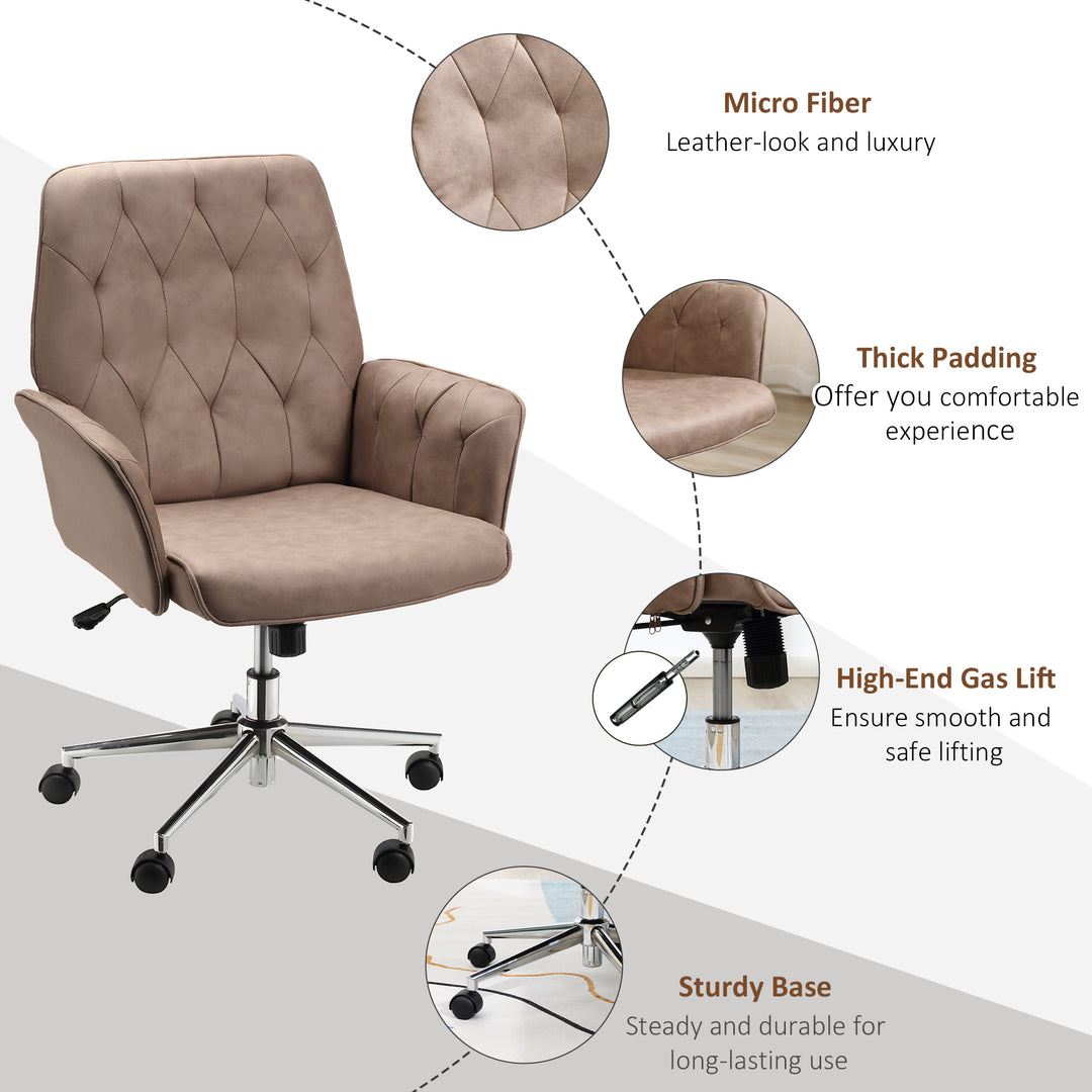 Vinsetto Micro Fibre Office Chair Mid Back Computer Desk Chair with Adjustable Seat, Arm, Brown